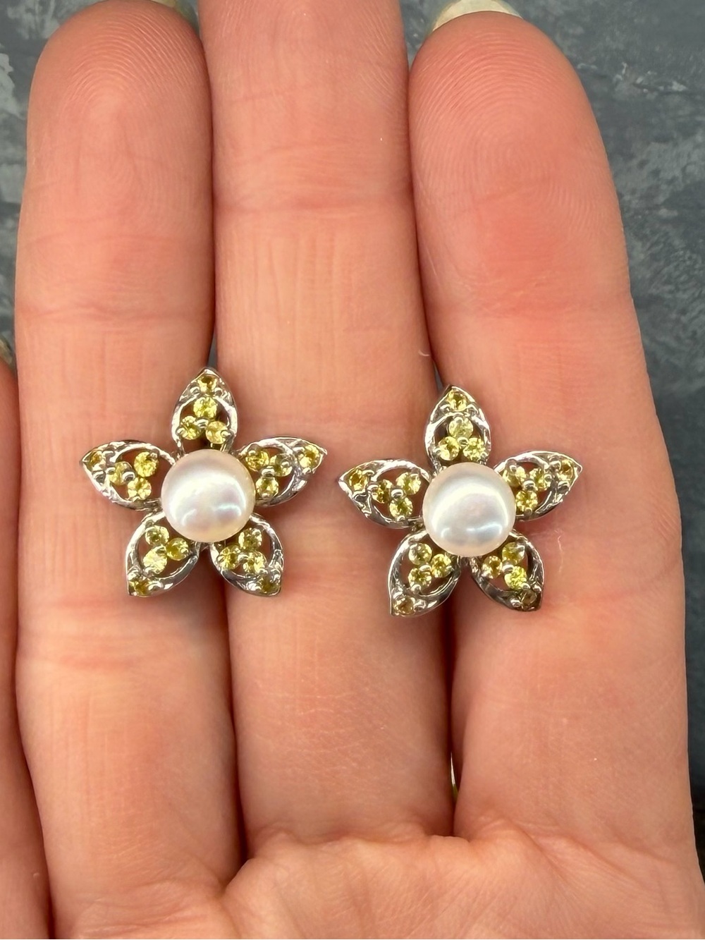 Yellow Sapphire & Pearl Earrings Natural Gemstones in 925 Sterling Silver!!